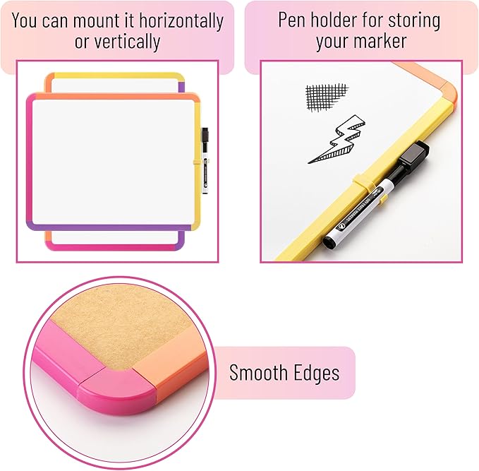 Mr. Pen- Dry Erase Board, 14” x 11” with a Black Dry Erase Marker, Colorful Frame, Small White Board, White Board for Kids, White Board for Students, Small Dry Erase Board, Mini White Board