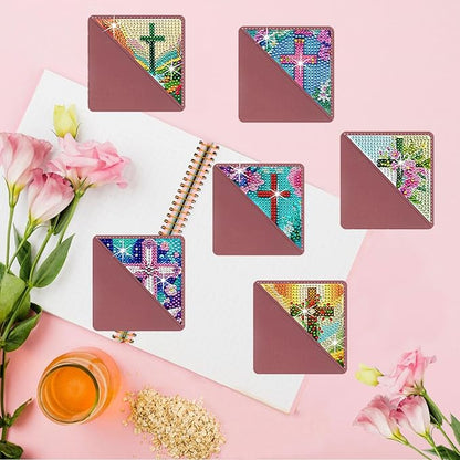 Diamond Art Painting Bookmarks,8Pcs DIY Cute Diamond Art Kits for Adults, Corner Bookmarks Small Crafts Kit Gifts for Women Book Lovers (Cross)