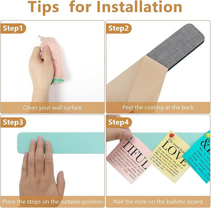 Felt Pin Board Bar Strips Bulletin Board for Bedrooms Offices Home Wall Decoration, Notice Board Self Adhesive Cork Board with 35 Push Pins for Paste Notes, Photos, Schedules (Light Blue)