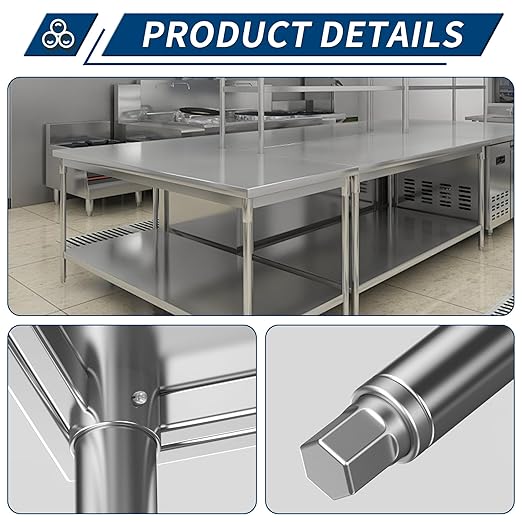 Stainless Steel Table for Prep & Work 24 x 18 Inches, NSF Commercial Heavy Duty Food Prep Worktable with Undershelf for Restaurant, Home and Hotel Christmas Preparation Table