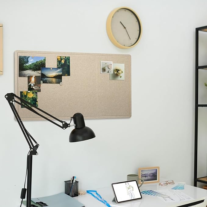 Bulletin Board, 35 x 17 1/2 inches Felt Board - Decorative Pin Board, Cork Board Alternative for Wall, Foldable Picture Board Self-Adhesive Vision Board Prayer Board with 20 Pushpins Beige Brown