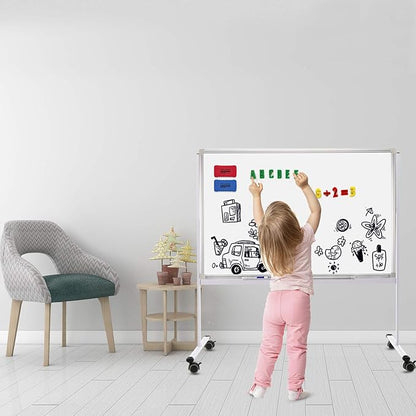 H-Qprobd Mobile Whiteboard 36"x24" Magnetic Dry Erase Board with Stand - Adjustable Height Double Side Rolling White Boards on Wheels for Home, Office & School