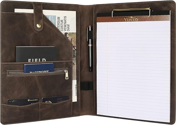 Personalized Leather Portfolio for Men, Engraved Leather Clipboard Portfolio Binder, Custom Leather Legal Pad Padfolio, Christmas Gift for His/Her (Clipboard, Grey-Standard)