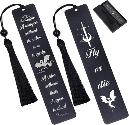Metal Dragon Bookmark Gift - 2Pcs Metal Bookmark for Book Lovers Cool Dragon Bookmarks for Kid Unique Drangon Book Marks for Men Women Funny Dragon Book Mark with Tassels Gifts for Book Nerd