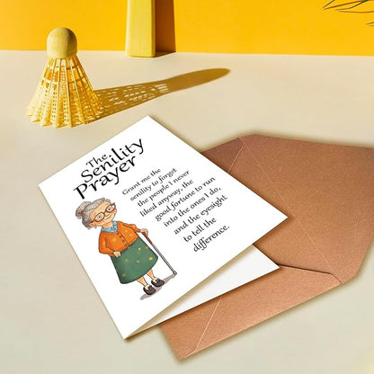 Funny Cartoon Birthday Card, Funny Wishes 60th, 70th, 80th Birthday Card for Grandma, Sister, Aunt, Friend, Celebration Cards, Unique Gift Idea with Envelope - Elderly Prayer