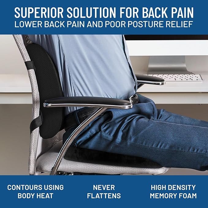 Everlasting Comfort Seat Cushion and Lumbar Support Pillow - Premium Memory Foam Office Chair Cushions for Enhanced Posture, Support, All-Day Comfort - Multi-Use for Car, Desk Chair, Gaming Chair