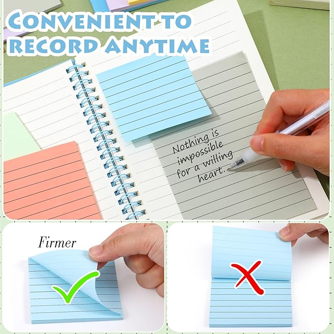 Yexiya 64 Pcs Lined Sticky Notes Self Stick Notes with Lines Bright Assorted Colors Sticky Notes for Home Office Products Post Memos, 1920 Sheets(4 x 6 Inch, 3 x 3 Inch,Fresh Color)