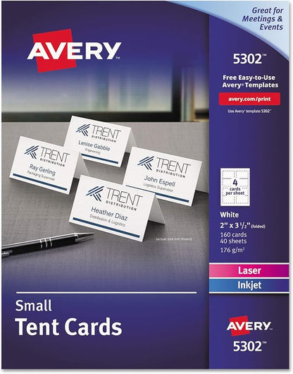 Avery Small Tent Cards, 2 Inch x 3.5 Inch, White, Box of 160 (5302)
