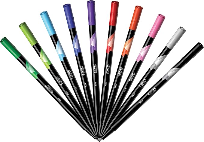 BIC Intensity Fineliner Marker Pens, Fine Point (0.4 mm), Assorted Colors (Colors May Vary), 10-Count