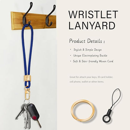 Fishent Keychain Wristlet lanyard, Cute Key Chain Holder, Upgraded Woven Wrist Lanyard for Keys, Wristlet Strap Keychain for Women Men Car Keys ID Badges Card Wallet Phone (Royal Blue)