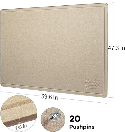 Large Bulletin Board - 60 x 48 Inches, Decorative Felt Pin Board for Wall - 5' x 4' Foldable Photo Display Board with Self-Adhesive Tape, Includes 20 Push Pins - Beige Brown