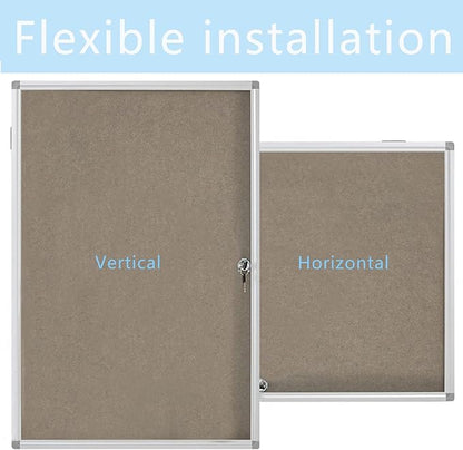 Lockable Waterproof Gray Bulletin Board with an Aluminum - Framed Comes with Mounting Screws. Perfect for School Classrooms and Offices. Wall - Mount it to Display Pictures 36x24 Inches (Felt Board)