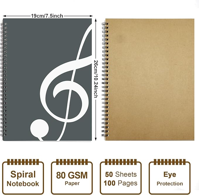 MAXCURY Blank Sheet Music Composition Manuscript Staff Paper Art Music Notebook Black 100 Pages 26x19cm (Grey Green/White)