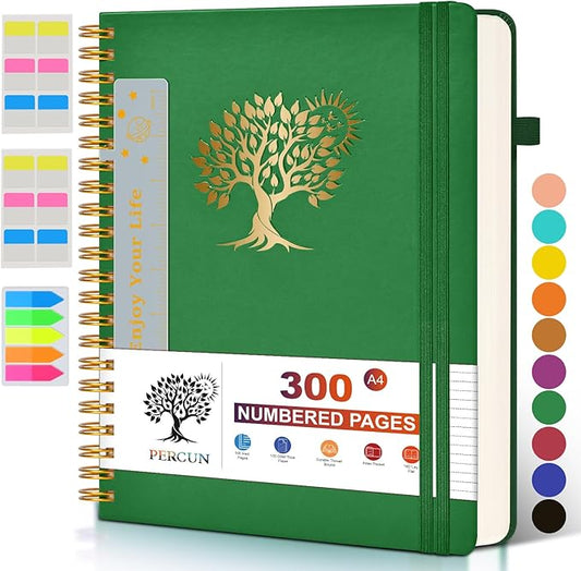 Large Spiral Notebook Journal for Women Men - 300 Numbered Lined Pages, College Ruled, A4 Hardcover Spiral Bound Notebook for School, Work, Note Taking, Writing, Leather Spiral Journal 8.5"x11"