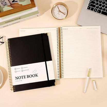 FLYING EAGLE Black Spiral Notebook College Ruled 8.5 X 11 with Tab Stickers Large Hardcover Notebooks for School Supplies A4 Note Book Journal Notebooks for Work Note Taking Office, 200 Pages