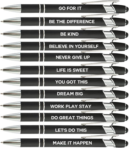 12 Pieces Motivational Inspirational Quotes Snarky Screen Touch Stylus Ballpoint Pens, Office Encouraging Scriptures, Black Ink