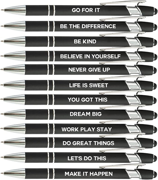 12 Pieces Motivational Inspirational Quotes Snarky Screen Touch Stylus Ballpoint Pens, Office Encouraging Scriptures, Black Ink