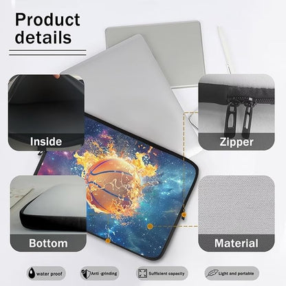 Fire Basketball Laptop Protective Sleeve for Girls Boys 15 inch Computer Sleeve Bag Zippered Pouches Lap Top Case Suitable for Daily Use Travel School Office Multiple & Neatly Organizers