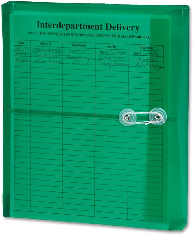 Smead Poly Envelope, 1-1/4" Expansion, String-Tie Closure, Side Load, Letter Size, Green, 5 per Pack (89523)