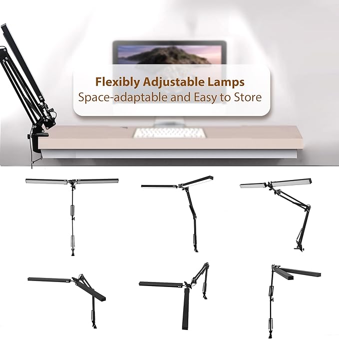 Desk Lamp with Clamp, Swing Arm Architect Lamps with Adjust Joints & 3 Color 10 Brightness Dimming Desk Light Eye Caring Study Lamp No Glare Drafting Light