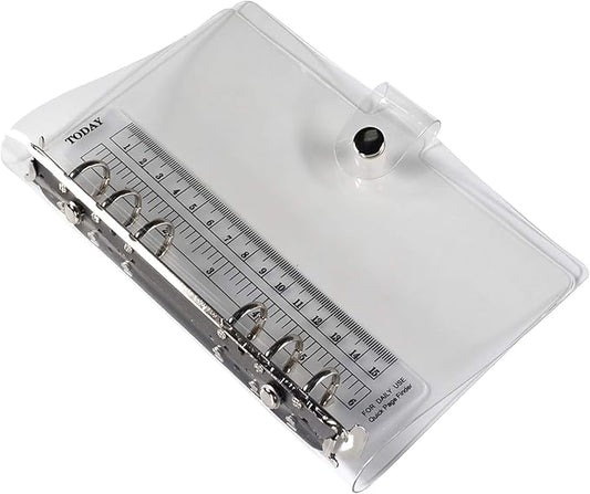 Ancicraft A6 Binder 6 Ring Cover Clean Transparent Soft PVC for Refillable Notebook Shell with Snap Closure and 1 Ruler 4.9x7.7inch