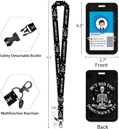 Giancomics Skeleton Skull Lanyards for Id Badges, Cute Funny ID Badge Holder with Lanyard Badge Reel Retractable, Teacher Lanyard with ID Holder Keychain Clip Name Tag ID Card Holder for Women Gift