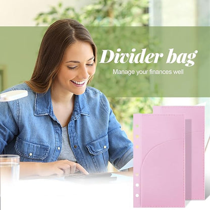 A6 Binder Pockets with No Zipper, Koqye Blue 10 Pcs Plastic Zipless Budget Envelopes, Two Pockets Frosted Cash Envelopes Money Bag for Budgeting, Cash Stuffing (Pink A)