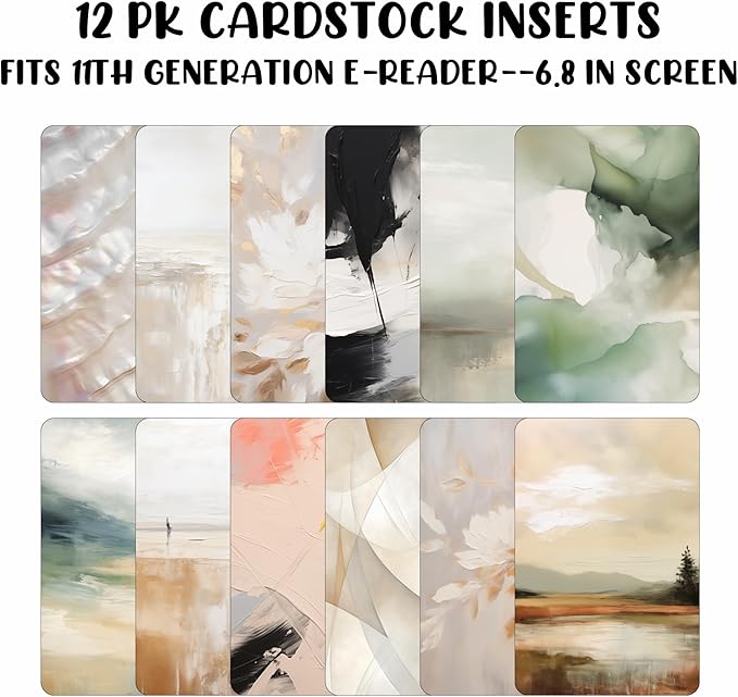 E-reader Cardstock Paper Inserts for Clear Case | 12 pk 4.88 x 6.73” inches Paper White 11th Generation 6.8" Screen Compatible Put Behind Case Colorful Floral Designs Change Out (Design Mix 8)