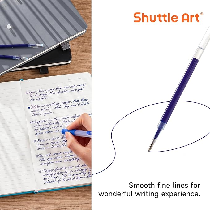 Retractable Gel Pen Refills, Shuttle Art 60 Pack Blue Rollerball Gel Ink Pens Refills, Bulk Set, 0.7mm Fine Point for Writing Journaling Taking Notes School Office Home