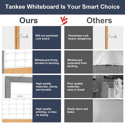 Calendar Whiteboard for Wall, Dry Erase Calendar Whiteboard Cork Board Combo, Magnetic Small White Board, Hanging Dry Erase Board for Kitchen Home Office (Graywashed)