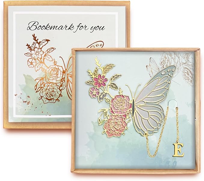 Metal Butterfly Bookmark for Women Cute Book Lovers Gift Butterfly Bookmarks Inital Book Mark Gifts for Reading Women Friend Teacher Appreciation Gifts Mom Birthday Valentines Day Christmas Gift, E