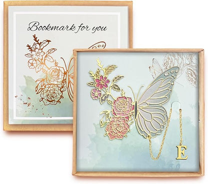 Metal Butterfly Bookmark for Women Cute Book Lovers Gift Butterfly Bookmarks Inital Book Mark Gifts for Reading Women Friend Teacher Appreciation Gifts Mom Birthday Valentines Day Christmas Gift, E