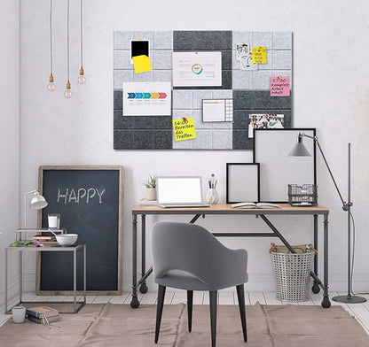 Large 11.8"x11.8" Felt Board Tiles for Wall with 30 Push Pins, Pack of 6 Pin Board Notice Boards for Home Office Kitchen, Bulletin Board Wall Tiles for Photos Memos