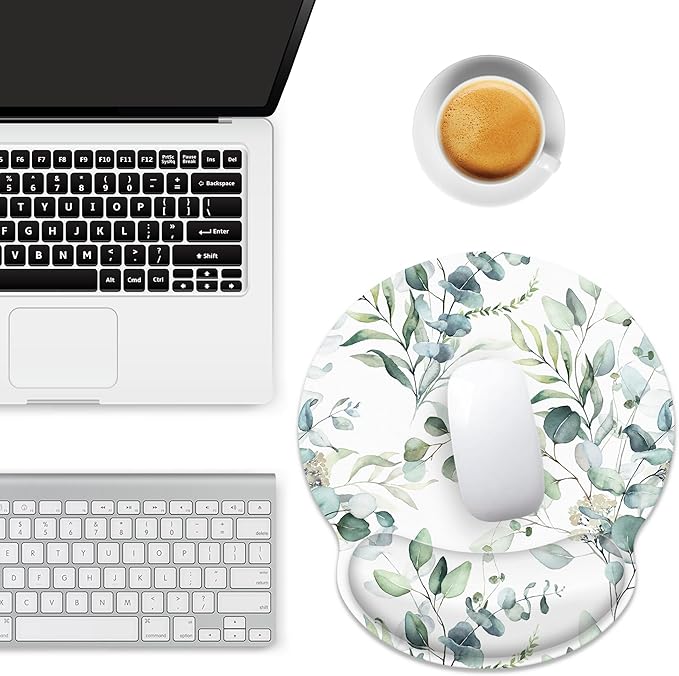 Ergonomic Mouse Pad with Wrist Support,Green Flowers Mouse Pad with Wrist Rest,Relieve Wrist Pain Mousepad Non-Slip Rubber Base,Mouse Pads for Desk,Computers,Laptop,Office,Home,Gaming,Accessories