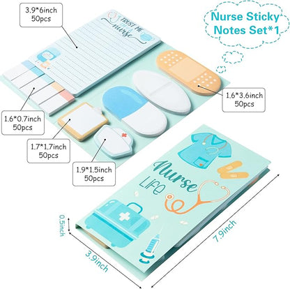 Nurse Sticky Notes Set, 550 Sheets, Cute Cartoon Medical Supplies Self-Stick Notes Pads Bundle Writing Memo Pads for Nursing Student Essentials Hospital Back to School Nurse Supplies Gift