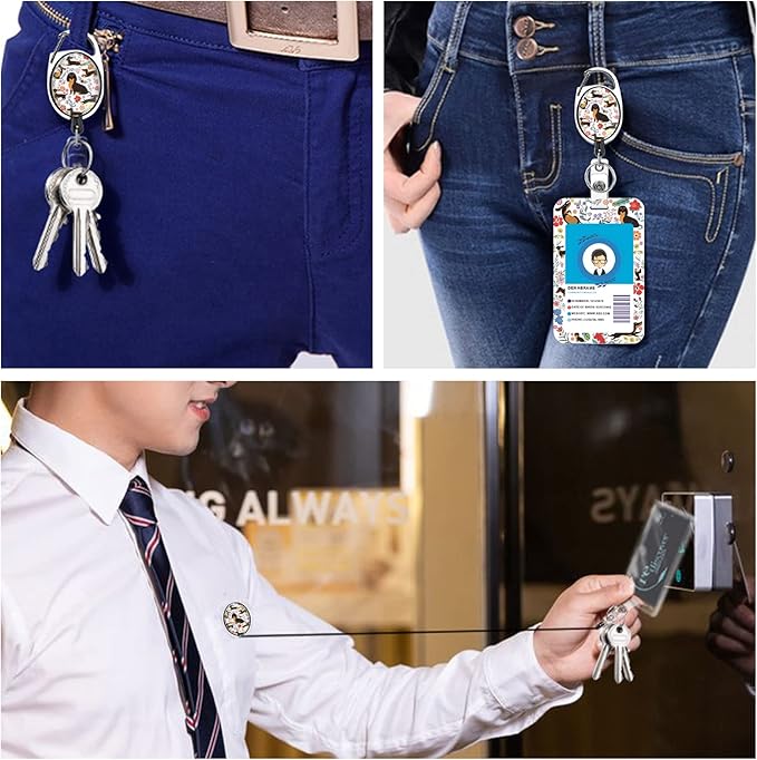 Cute Dachshund Badge Reels Retractable with Carabiner Reel Clip, ID Badge Holder Case with Detachable Lanyard Keychain, Nurse Doctor Office School Teacher Name Credit Card Pocket