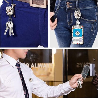 Cute Dachshund Badge Reels Retractable with Carabiner Reel Clip, ID Badge Holder Case with Detachable Lanyard Keychain, Nurse Doctor Office School Teacher Name Credit Card Pocket