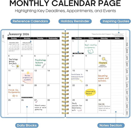 2026 Planner, Weekly and Monthly Calender Planner, Jan 2026 to Dec 2026, Hardcover 2026 Calendar Planner Book with Tabs & Inner Pocket, Office Home School Supplies for Women & Men - A4 (8.5" x 11"), Blue