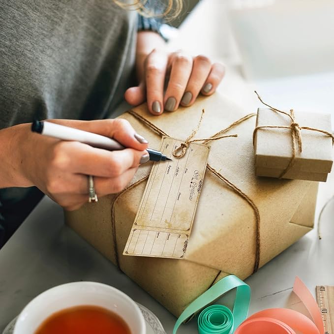 Sinmoe 50 Sets Gift Certificate for Business with 50 Pcs Envelopes Blank Gift Certificate Cards with Name and Address Rustic for Beauty Salon Restaurants Birthday(4.72 x 2.36 Inch, Retro Style)