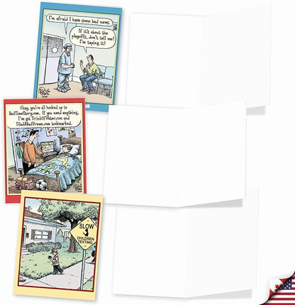 The Best Card Company - 10 Funny Assorted Blank Humor All Occasions Notecards Boxed Set 4 x 5.12 Inch w/Envelopes Cartoon Comics for Men, Women (10 Designs, 1 Each) - Very Bizarro M6464OCB
