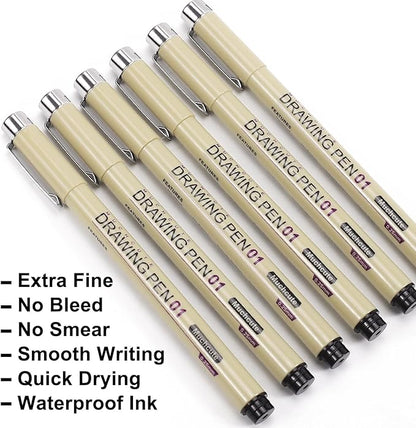 Muchcute Extra Fine Point Writing Pens:6 Black 0.25mm Ultra Thin Micron Pen 01 No Bleed Bible Journaling Study Supplies Annotation Smooth Waterproof Micro Line Tip Fineliner Gel Felt Ink Markers Stuff