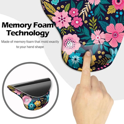 DOOKE Ergonomic Mouse Pad with Wrist Support and Coaster,Mouse Pads with Non-Slip PU Base for Home Office Working Studying Easy Typing & Pain Relief Botanical
