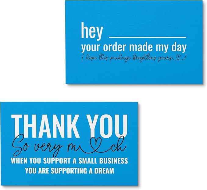ITZAMNA Thank you for supporting small business cards Customer appreciation note cards Pink Script with Heart Pack of 100 sky blue