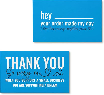 ITZAMNA Thank you for supporting small business cards Customer appreciation note cards Pink Script with Heart Pack of 100 sky blue