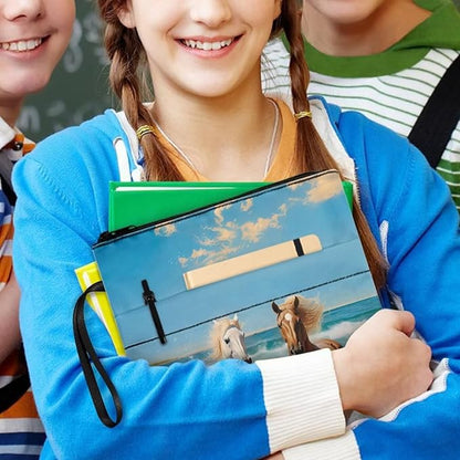 COEQINE Running Horses Book Cover with Zipper for Kids Women Portable Book Pouch Book Lovers Gifts Bookish Gifts Book Cover with Zipper for Hardcover Paperback Washable