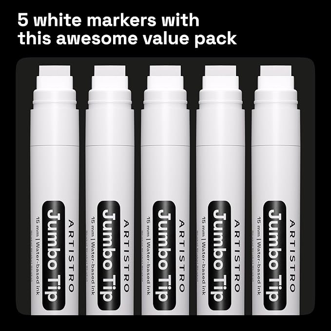 ARTISTRO 5 White Acrylic Paint Pens, Acrylic Paint Markers Jumbo Tip, Fabric Markers for Textile, Canvas, Rock, Glass, Wood, Paper, DYI, Pens for Kids and Adults