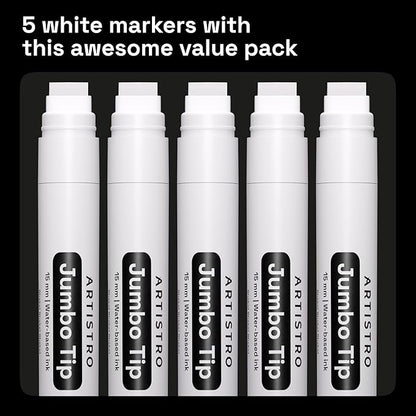 ARTISTRO 5 White Acrylic Paint Pens, Acrylic Paint Markers Jumbo Tip, Fabric Markers for Textile, Canvas, Rock, Glass, Wood, Paper, DYI, Pens for Kids and Adults