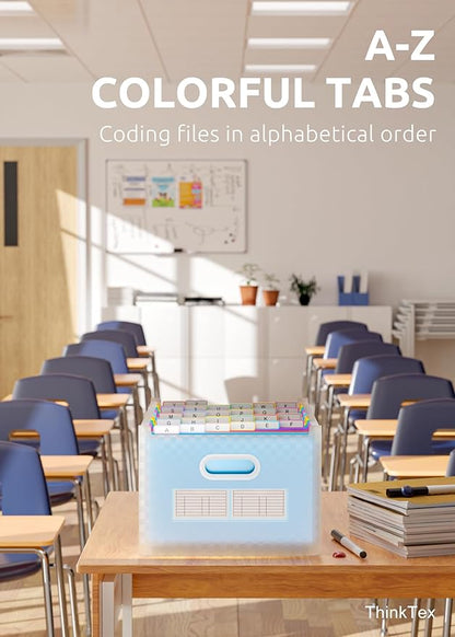 ThinkTex 26 Pockets Expanding File Folder, Upright & Open Top, A-Z Colorful Tabs, Larger Capacity Accordion Folder, Letter/A4 Size for School, Home and Office - Blue