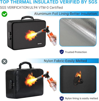 ENGPOW 5200℉ Fireproof File Organizer Bag with 13 Pocket Accordion File Folder,Document Organizer Box with Lock&Labels,Multi-Layer Portable Home Travel Safe Storage Box for Important Documents,Files