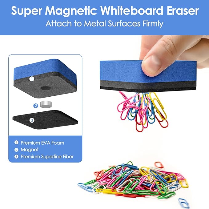 MaxGear 108 Pack Dry Erase Erasers, Magnetic Whiteboard Dry Erasers for Classroom, Mini Whiteboard Cleaning Pads, Chalkboard Wiper Teacher Supplies for School, Office, Home （6 Color Set, 2 x 2 Inch